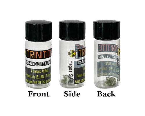 Trinitite vial front side back